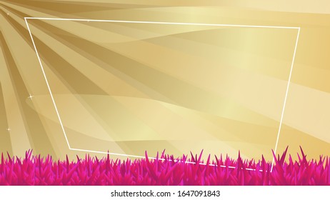 Abstract nature design, Vector illustration. Background with purple grass and gold sky. Luxury frame.