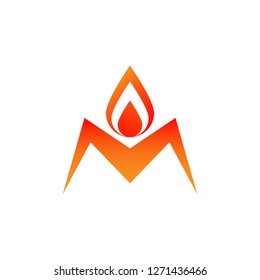 Abstract nature element fire flame mount-like line logo. Minimal design vector illustration.
