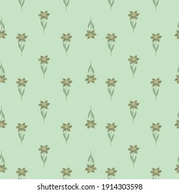 Abstract nature field seamless pattern with little flowers silhouettes print. Pastel blue background. Doodle art. Flat vector print for textile, fabric, giftwrap, wallpapers. Endless illustration.