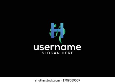 abstract nature flow letter H logo vector design with simple, modern, unique and elegant styles, awesome gradient on black background 