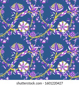 Abstract nature flower seamless pattern. Ethnic ornament, floral print, textile fabric, botanical.Vector illustration.

