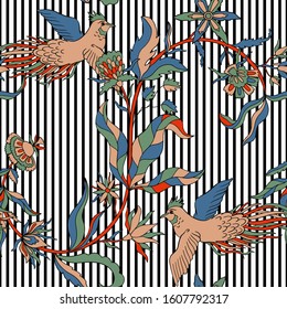 Abstract nature flower seamless pattern. Ethnic ornament, floral print, textile fabric, botanical.Vector illustration.

