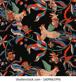Abstract nature flower seamless pattern. Ethnic ornament, floral print, textile fabric, botanical.Vector illustration.

