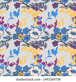 Abstract nature flower small seamless pattern set.Ethnic ornament, floral print, textile fabric, botanical.Vector illustration.