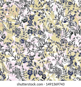 Abstract nature flower small seamless pattern set.Ethnic ornament, floral print, textile fabric, botanical.Vector illustration.