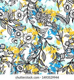 Abstract nature flower small seamless pattern set.Ethnic ornament, floral print, textile fabric, botanical.Vector illustration.