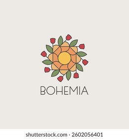 Abstract nature flower symbol logo design concept. Beautiful geometric flower logo linear colorful design vector illustration