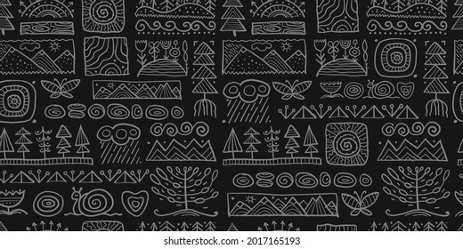 Abstract Nature Frame for your design. Forest and Mountain icons. Ethnic style