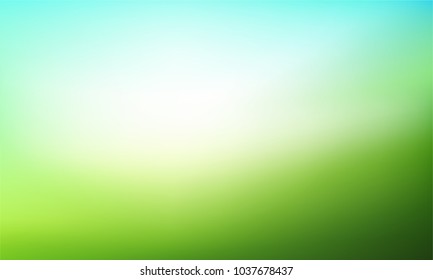 Abstract nature gradient background. Green blurred backdrop with sunlight. Ecology concept for your graphic design, banner or poster. Vector illustration.