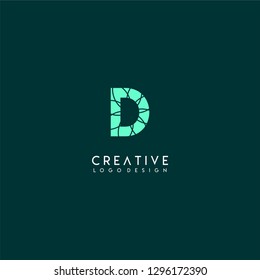 abstract nature green geometric D logo letters with lines pattern design concept