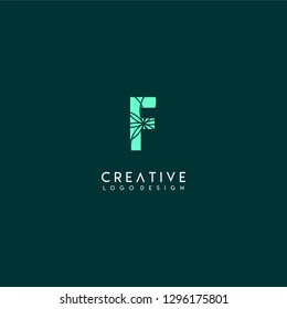 abstract nature green geometric F logo letters with lines pattern design concept