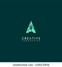 abstract nature green geometric A logo letters with lines pattern design concept