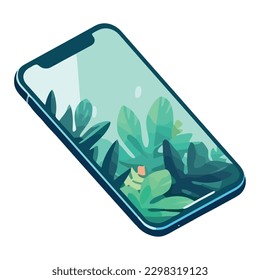 Resumen del crecimiento de la naturaleza en un smartphone sobre blanco