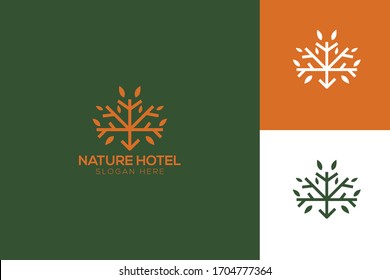 abstract nature hotel logo vector concept with line, simple, and unique styles