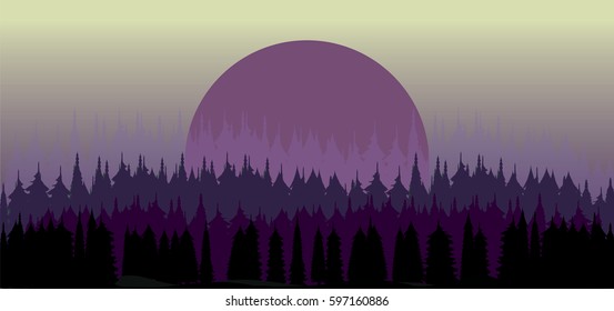 Abstract nature illustration
forest, violet sun, moon vector background