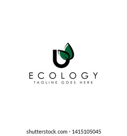 Abstract nature or initials U with leaf logo icon vector design