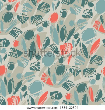 Abstract nature inspired hand drawn shapes seamless pattern for background, fabric, textile, wrap, surface, web and print design. orange and teal modern rapport for textile and surface design. 