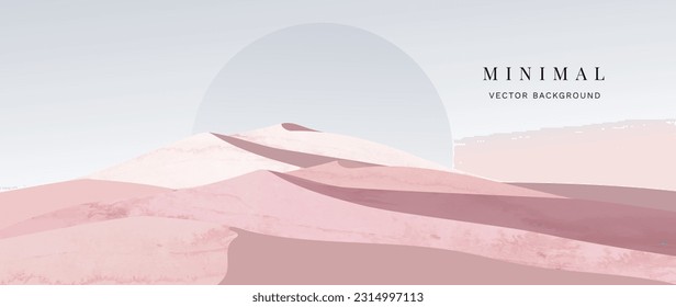 Abstract nature landscape background. Wallpaper in minimal style design with desert, sand, sun, moon, watercolor, gold lines. For prints, interiors, wall art, decoration, covers, and banners