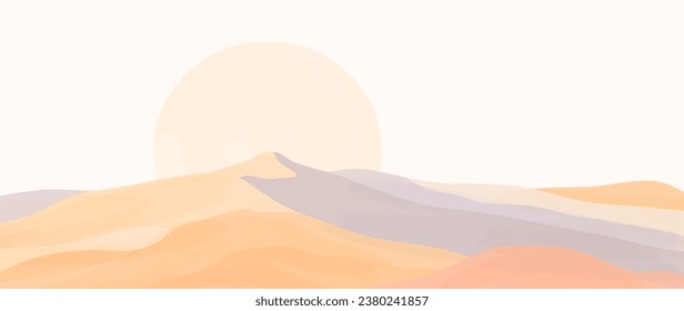 Resumen del paisaje natural de fondo con testuro acuarela. Fondo de escritorio de estilo minimalista con desierto, arena y sol. Impresión, interior, arte mural, decoración, cubiertas y carteles.	