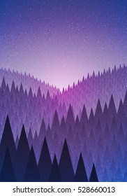 Abstract nature landscape. Forest early morning. Vector illustration. Elements are layered separately in vector file.