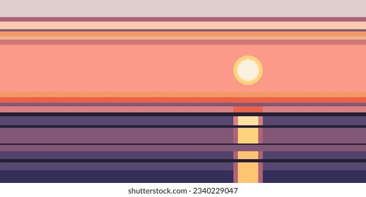 Abstract nature landscape. Geometric contemporary art print ocean sunset, flat scandinavian panorama. Vector illustration