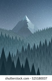 Abstract nature landscape. Mountain and forest. Vector illustration. Elements are layered separately in vector file.