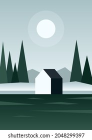 Afiche del paisaje natural abstracto. Arte escandinavo moderno, montañas de invierno, decoración minimalista de paredes. Ilustración del vector