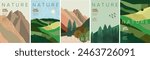 Abstract nature and landscape. Vector stylized minimalistic modern illustration of landscape, nature, tree, field, hill, village for poster, background and pattern