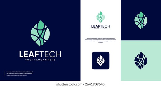 abstract nature leaf with modern technology style, electric circuit, energy innovation, vector design template.