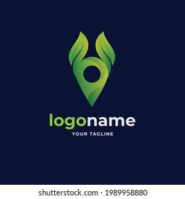 abstract nature leaf with pin map location logo gradient style for travel map navigation company business