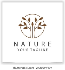 Abstract nature leaf tree growth logo design template with line art style concept vector