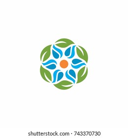 Abstract nature leaf water and sun logo.