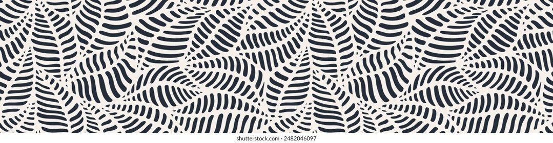 Abstract nature line art leaves seamless pattern. Abstract floral leaf texture.