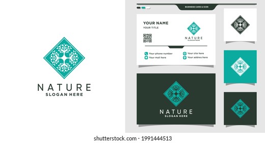 Abstract nature logo with creative concept and business card design Premium Vector