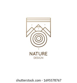 Elementos geométricos del logotipo de la naturaleza abstracta. Símbolo sagrado cuadrado de montañas. Icono de esquema mínimo del panorama abstracto - emblema empresarial 