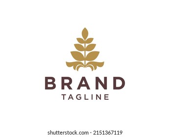 Abstract Nature Logo. Gold Tree with Leaves and Clouds Linear Style isolated on White Background. Usable for Nature, Cosmetics and Beauty Logos. Flat Vector Logo Design Template Element.