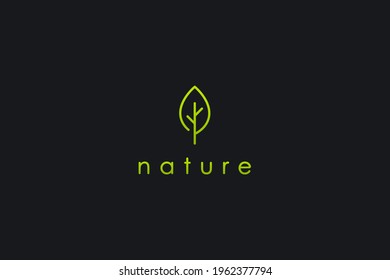 Abstract Nature Logo. Green Leaf Icon Line isolated on Black Background. Usable for Business, Healthcare, Farm and Ecology Logos. Flat Vector Logo Design Template Element.