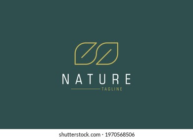 Abstract Nature Logo. Green Leaf Icon Line Infinity Style isolated on Green Background. Usable for Business, Healthcare, Farm and Natural Ecology Logos. Flat Vector Logo Design Template Element.