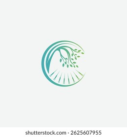  Logotipo da natureza abstrata com folhas verdes, logotipo ecológico elegante e minimalista com um ramo com licença