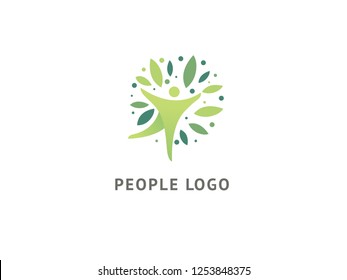 Abstract Nature Logo Icon Vector Design. Healthy Eco Food, Ecology, Spa, Business, Diet , Yoga, Environment Day Vector Logo. Happy People With Leaf Logo. Fitness, Sport Web Icon.