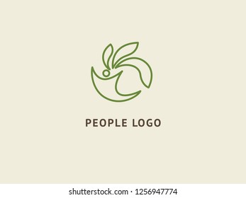 Abstract nature logo icon vector design. Healthy eco food, ecology, spa, business, diet , yoga, Environment day vector logo. Happy people with leaf logo. Fitness, sport web icon.