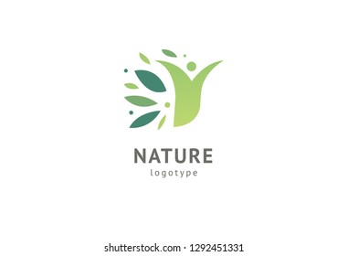 Abstract nature logo icon vector design. Healthy eco food, ecology, spa, business, diet , yoga, Environment day vector logo. Editable Design. Happy people with leaf logo. Fitness, sport web icon.