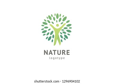 Abstract nature logo icon vector design. Healthy eco food, ecology, spa, business, diet , yoga, Environment day vector logo. Editable Design. Happy people with leaf logo. Fitness, sport web icon.