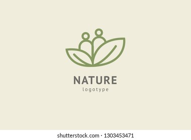 Abstract nature logo icon vector design. Healthy eco food, ecology, spa, business, diet , yoga, Environment day vector logo. Editable Design. Happy people with leaf logo. Fitness, sport web icon.