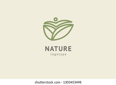Abstract nature logo icon vector design. Healthy eco food, ecology, spa, business, diet , yoga, Environment day vector logo. Editable Design. Happy people with leaf logo. Fitness, sport web icon.