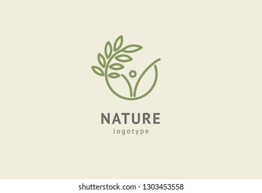 Abstract nature logo icon vector design. Healthy eco food, ecology, spa, business, diet , yoga, Environment day vector logo. Editable Design. Happy people with leaf logo. Fitness, sport web icon.