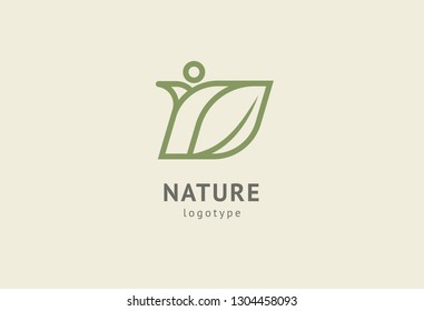 Abstract nature logo icon vector design. Healthy eco food, ecology, spa, business, diet , yoga, Environment day vector logo. Editable Design. Happy people with leaf logo. Fitness, sport web icon.