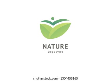 Abstract nature logo icon vector design. Healthy eco food, ecology, spa, business, diet , yoga, Environment day vector logo. Editable Design. Happy people with leaf logo. Fitness, sport web icon.