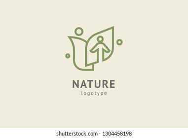 Abstract nature logo icon vector design. Healthy eco food, ecology, spa, business, diet , yoga, Environment day vector logo. Editable Design. Happy people with leaf logo. Fitness, sport web icon.