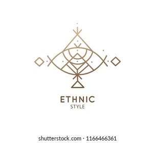 Abstract Nature Logo. Vector Geometric Badge. Sacred Alchemic Symbol. Outline Icon Of Abstract Shapes, Piramyd - Business Emblem For Design Card, Alchemy, Zen, Ecology, Religion Concepts, Yoga Center.